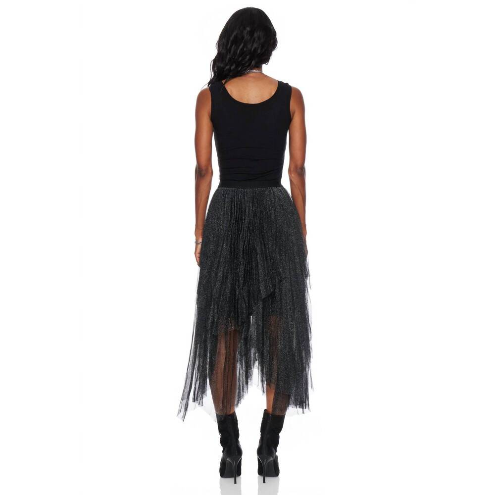 NEW MIOU MUSE metallic mesh pleated skirt in black - Picture 4 of 4